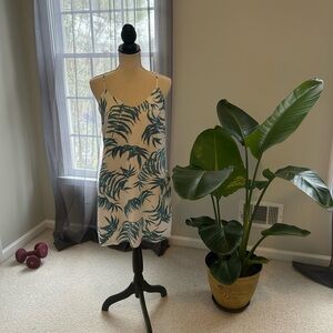 LOFT White and Green Midi Slip Dress with Spaghetti Straps